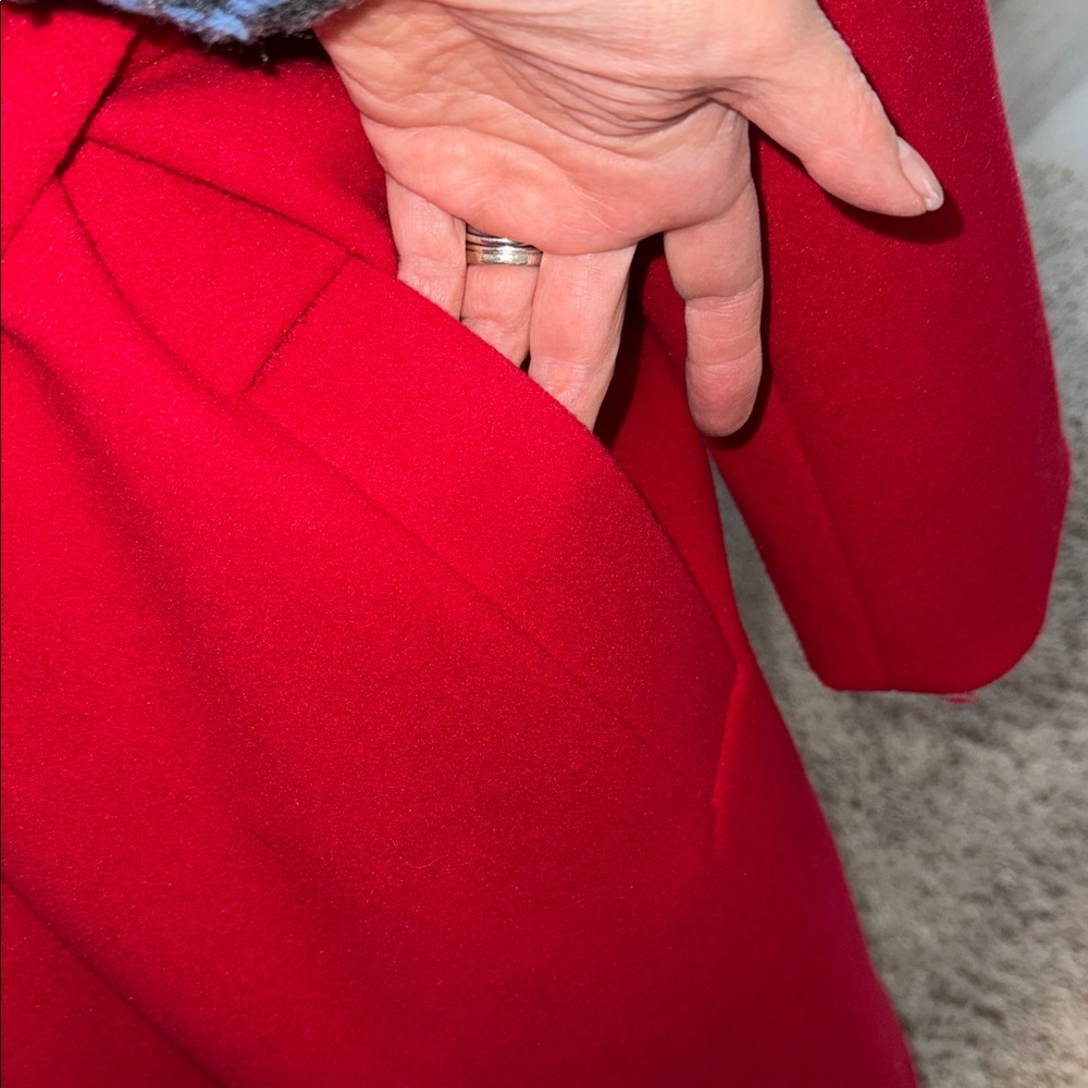 Nine West Red Belted LINED Coat elegant, business casual, feminine, colorful, Lg - Picture 3 of 9